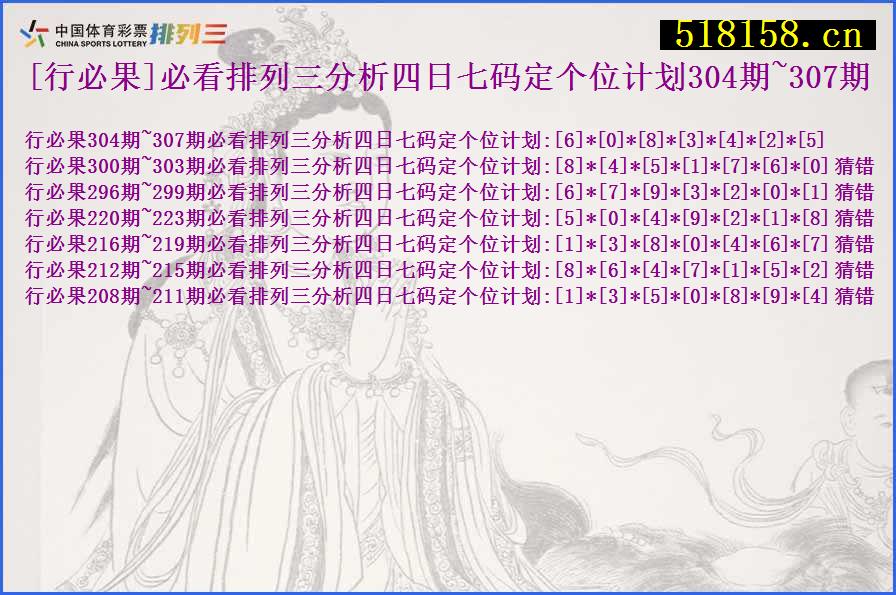 [行必果]必看排列三分析四日七码定个位计划304期~307期