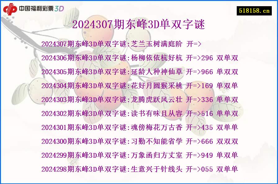 2024307期东峰3D单双字谜