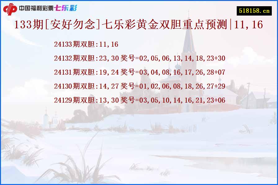 133期[安好勿念]七乐彩黄金双胆重点预测|11,16