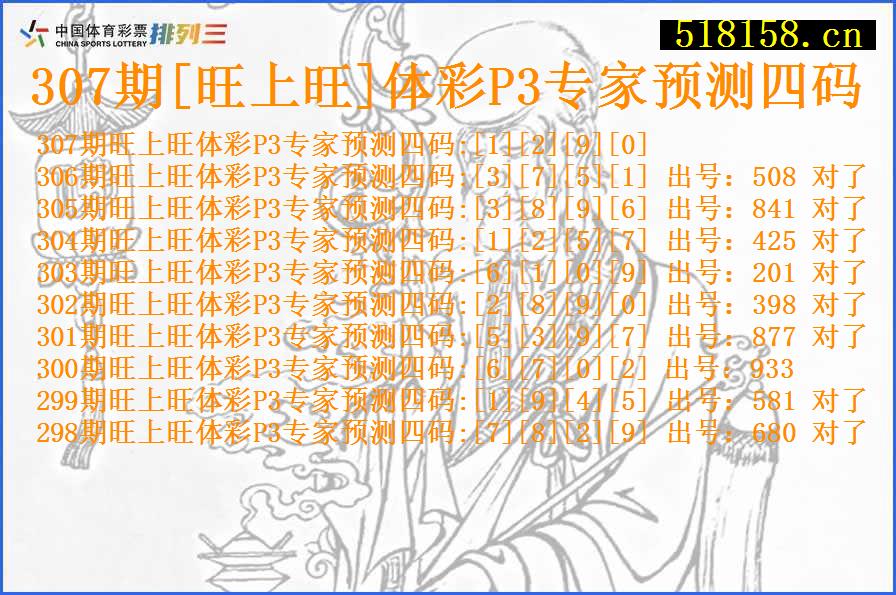 307期[旺上旺]体彩P3专家预测四码