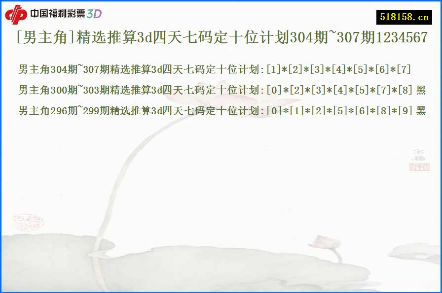 [男主角]精选推算3d四天七码定十位计划304期~307期1234567