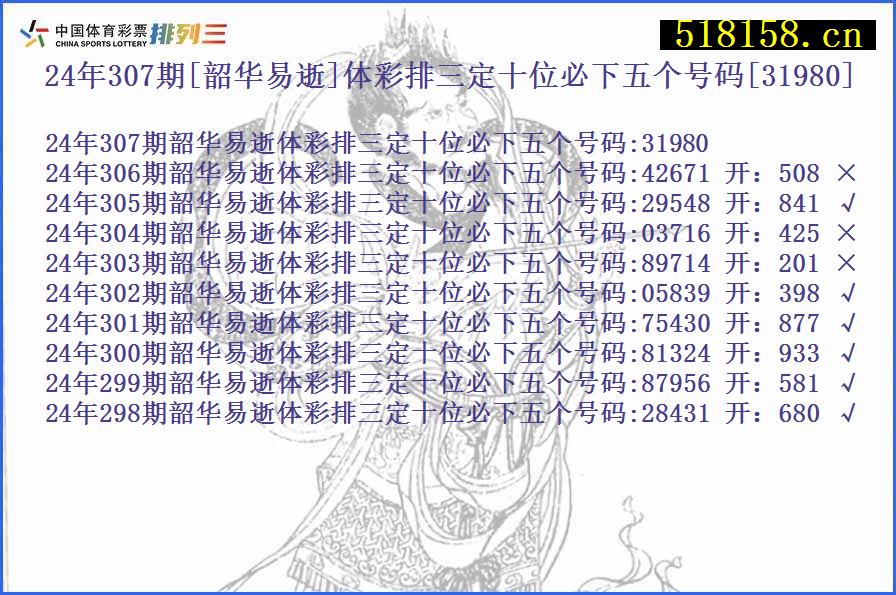 24年307期[韶华易逝]体彩排三定十位必下五个号码[31980]