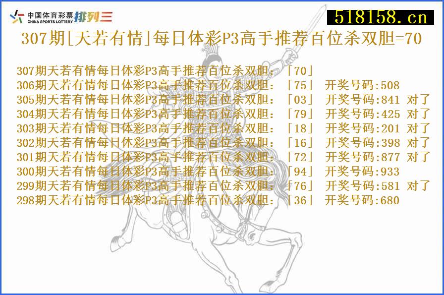 307期[天若有情]每日体彩P3高手推荐百位杀双胆=70