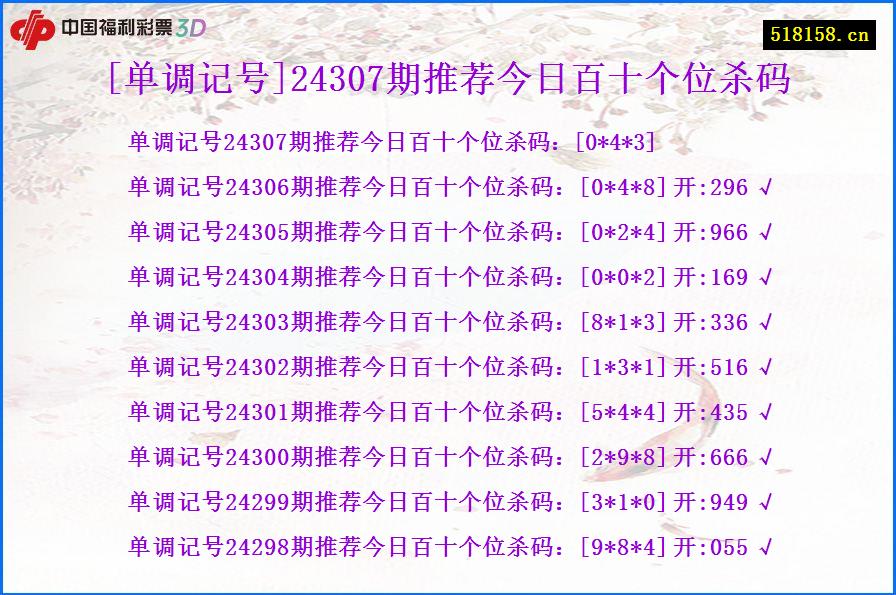 [单调记号]24307期推荐今日百十个位杀码