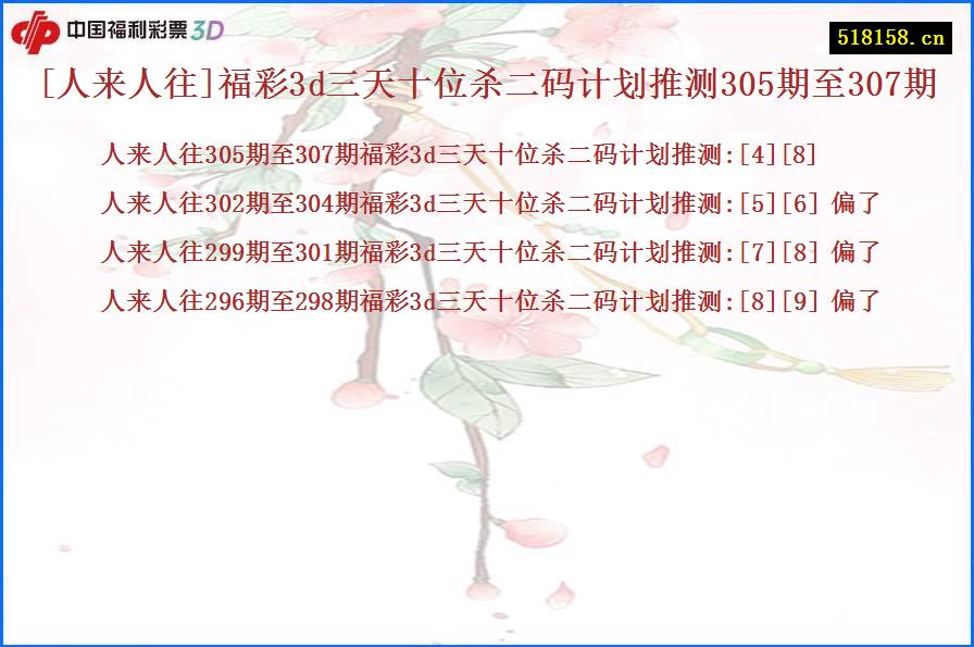 [人来人往]福彩3d三天十位杀二码计划推测305期至307期