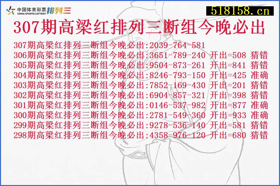 307期高梁红排列三断组今晚必出