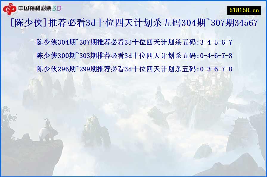 [陈少侠]推荐必看3d十位四天计划杀五码304期~307期34567