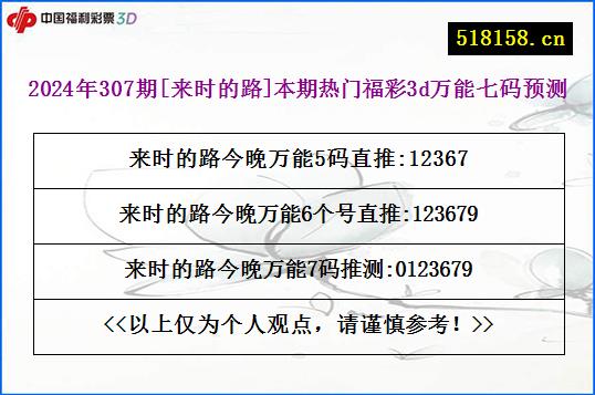 2024年307期[来时的路]本期热门福彩3d万能七码预测