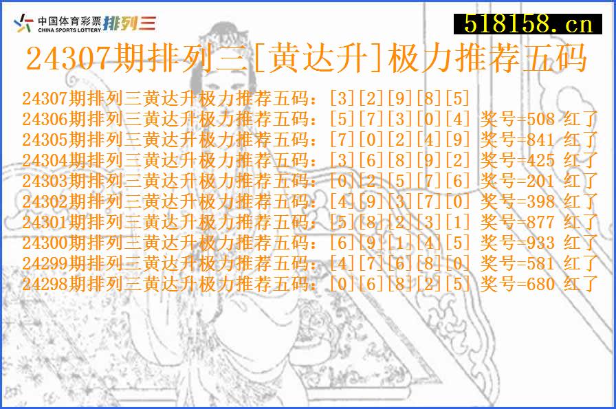 24307期排列三[黄达升]极力推荐五码