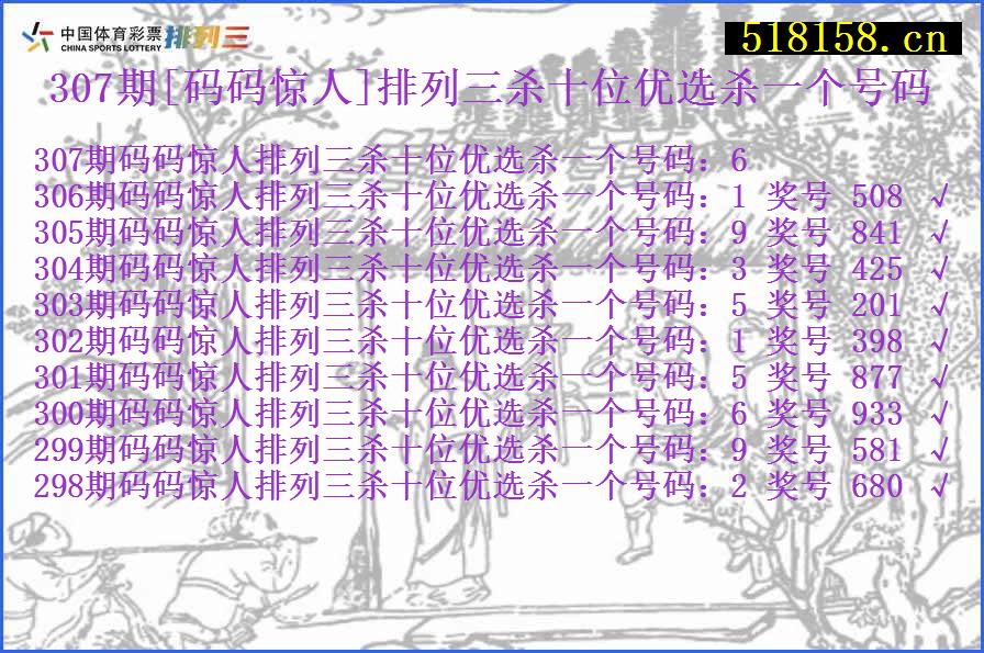 307期[码码惊人]排列三杀十位优选杀一个号码