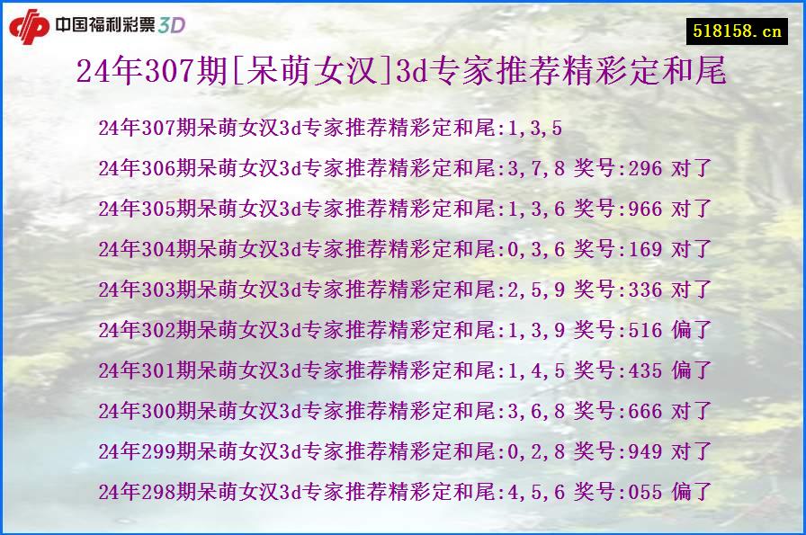 24年307期[呆萌女汉]3d专家推荐精彩定和尾