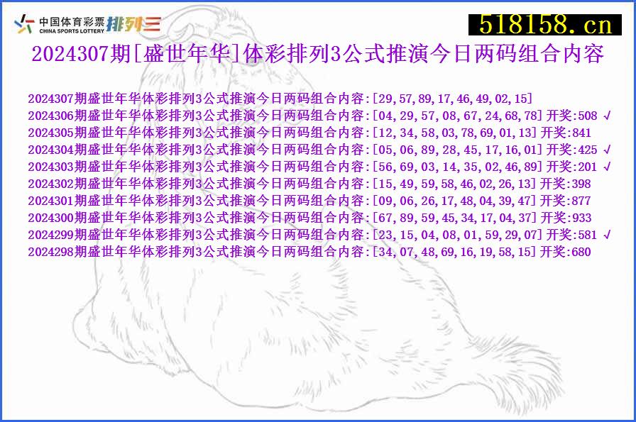 2024307期[盛世年华]体彩排列3公式推演今日两码组合内容