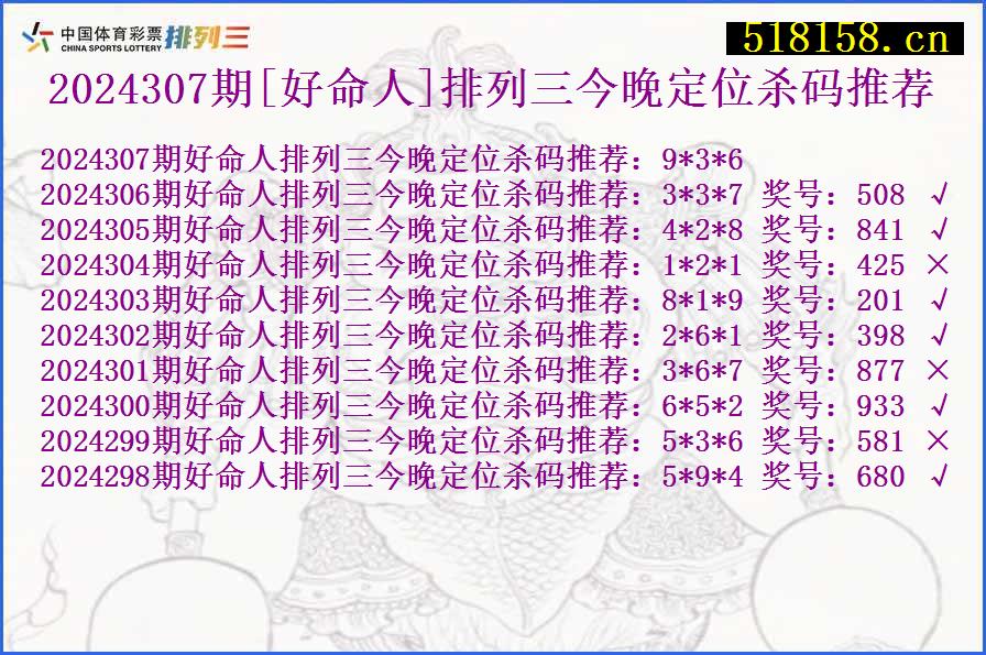 2024307期[好命人]排列三今晚定位杀码推荐