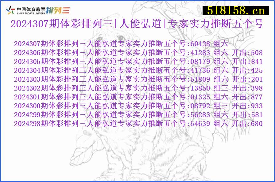 2024307期体彩排列三[人能弘道]专家实力推断五个号