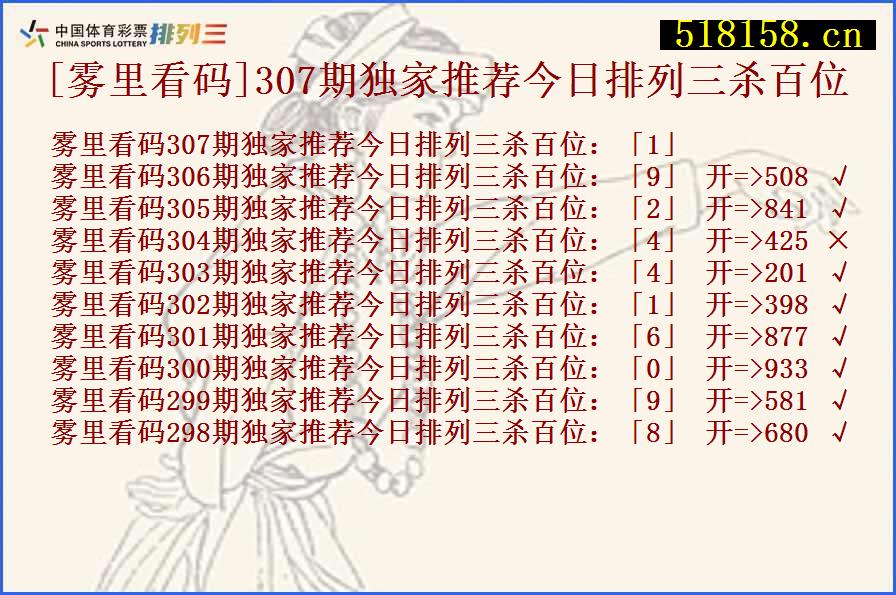 [雾里看码]307期独家推荐今日排列三杀百位