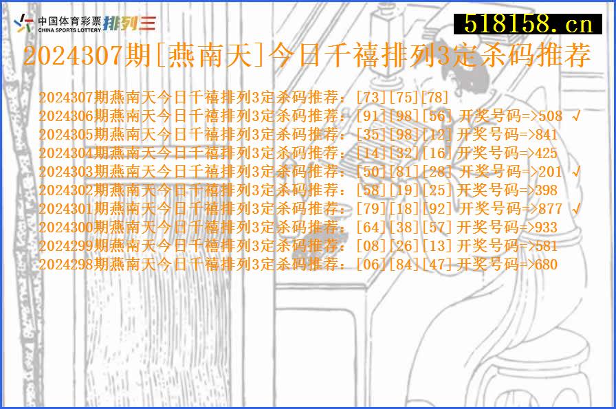 2024307期[燕南天]今日千禧排列3定杀码推荐