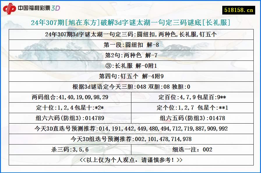 24年307期[旭在东方]破解3d字谜太湖一句定三码谜底[长礼服]