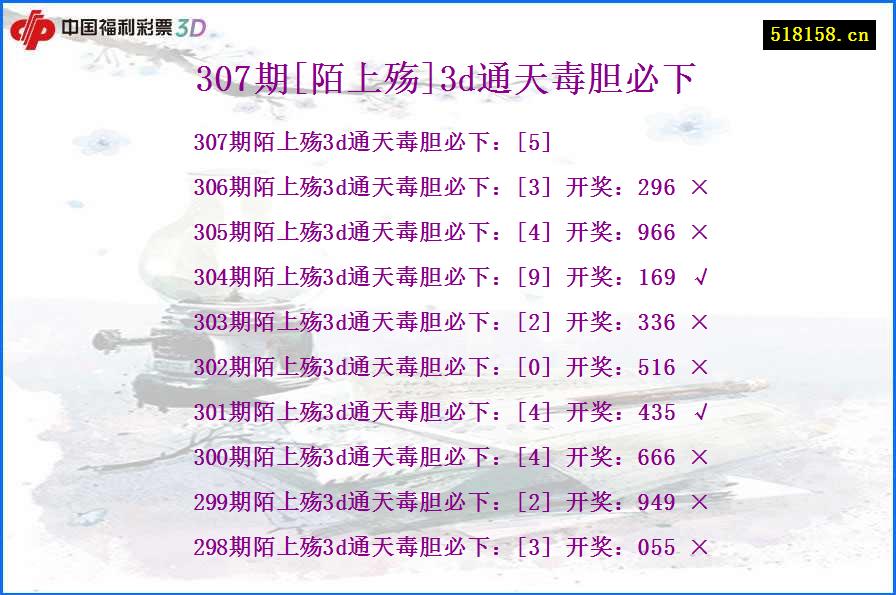 307期[陌上殇]3d通天毒胆必下