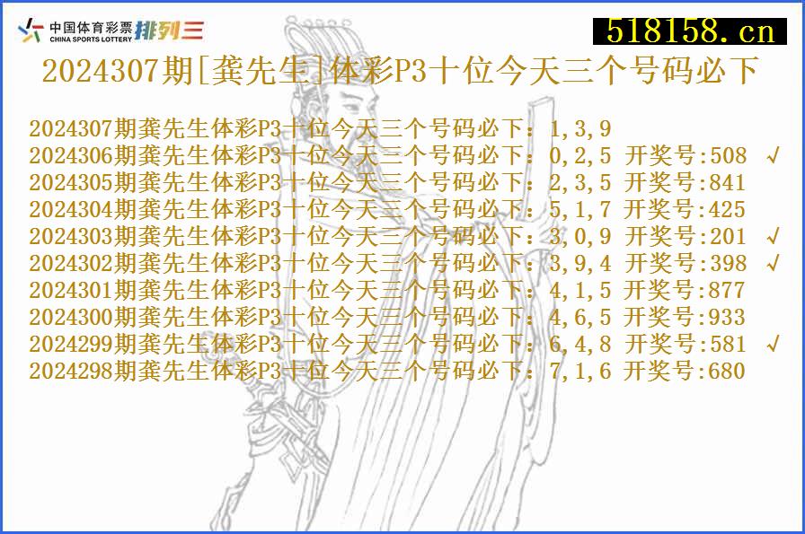 2024307期[龚先生]体彩P3十位今天三个号码必下