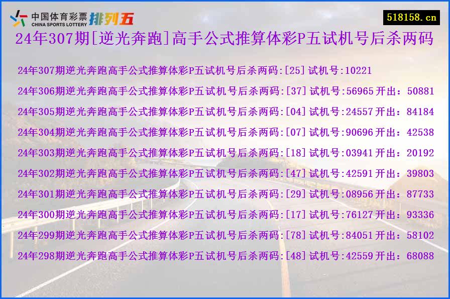 24年307期[逆光奔跑]高手公式推算体彩P五试机号后杀两码