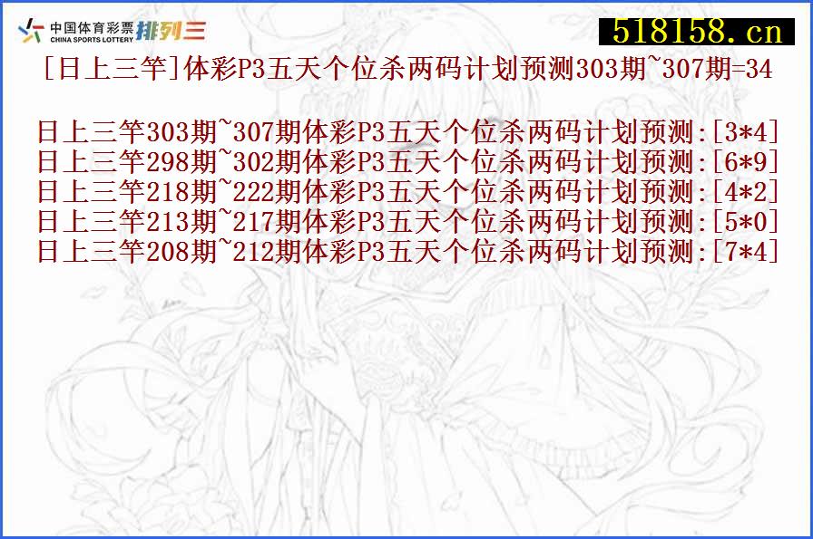 [日上三竿]体彩P3五天个位杀两码计划预测303期~307期=34