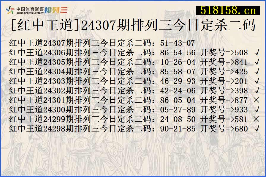 [红中王道]24307期排列三今日定杀二码