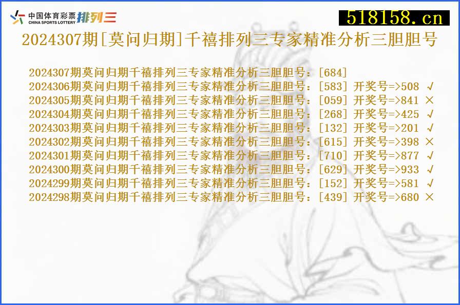 2024307期[莫问归期]千禧排列三专家精准分析三胆胆号