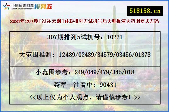 2024年307期[过往云烟]体彩排列五试机号后大师推演大范围复式五码