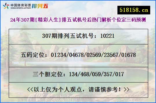 24年307期[精彩人生]排五试机号后热门解析个位定三码预测