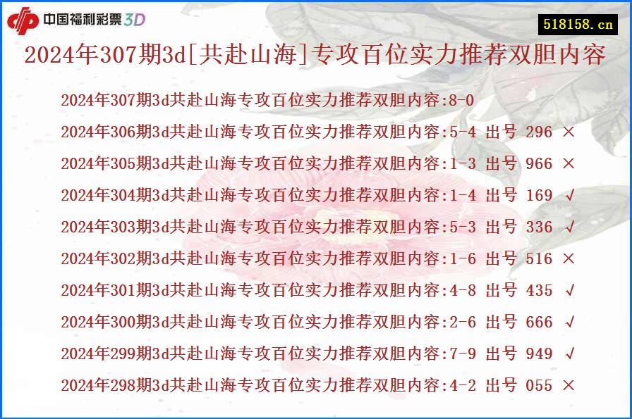 2024年307期3d[共赴山海]专攻百位实力推荐双胆内容