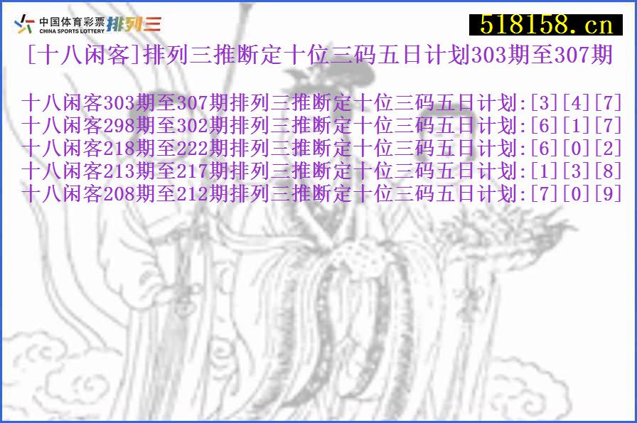 [十八闲客]排列三推断定十位三码五日计划303期至307期