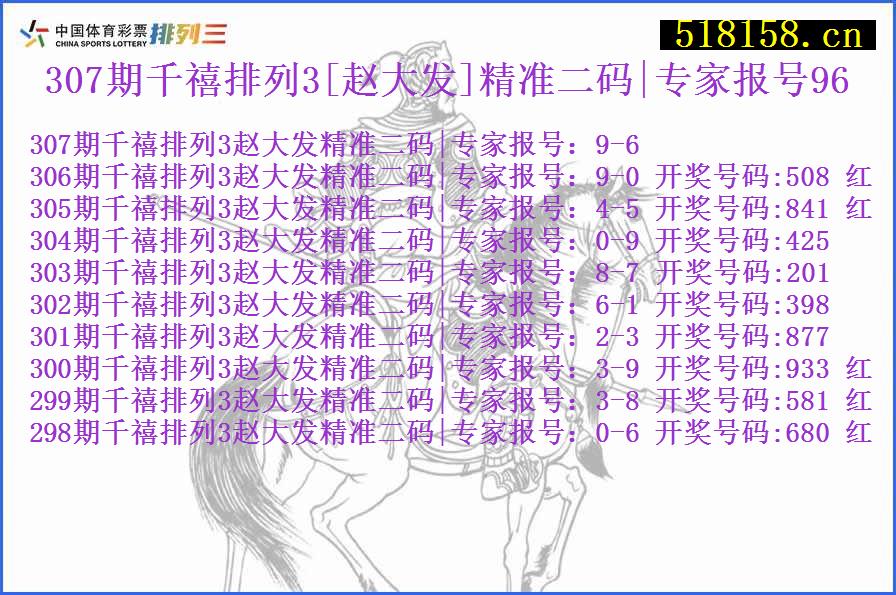 307期千禧排列3[赵大发]精准二码|专家报号96