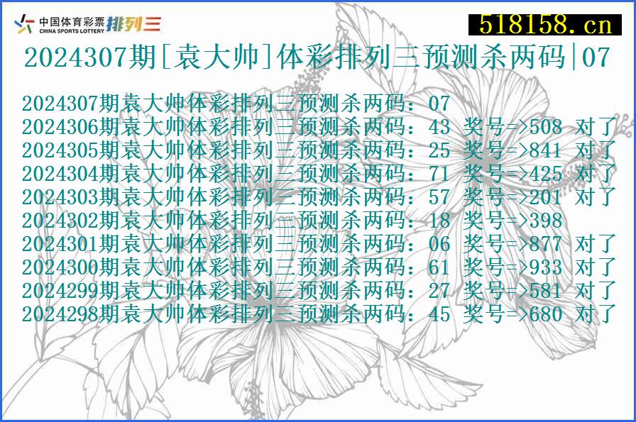 2024307期[袁大帅]体彩排列三预测杀两码|07