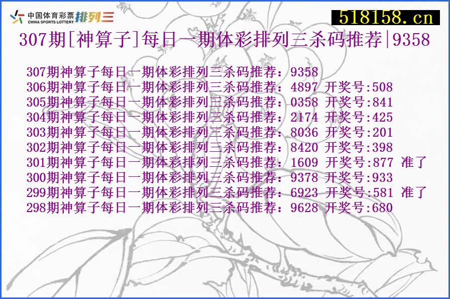 307期[神算子]每日一期体彩排列三杀码推荐|9358