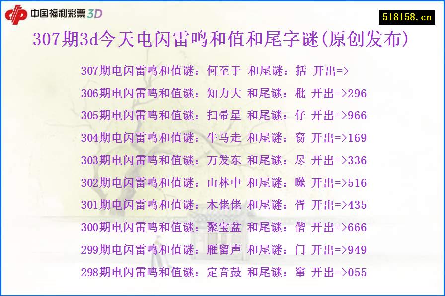 307期3d今天电闪雷鸣和值和尾字谜(原创发布)