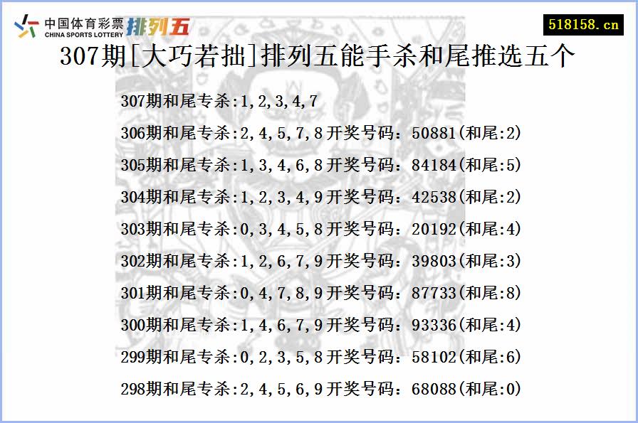 307期[大巧若拙]排列五能手杀和尾推选五个