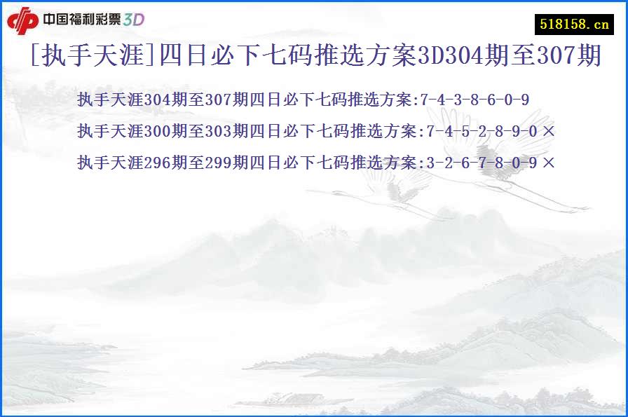 [执手天涯]四日必下七码推选方案3D304期至307期