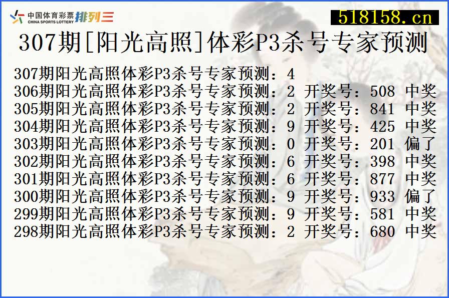 307期[阳光高照]体彩P3杀号专家预测