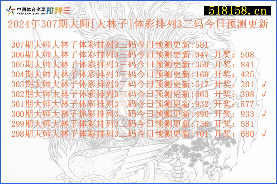 2024年307期大师[大林子]体彩排列3三码今日预测更新