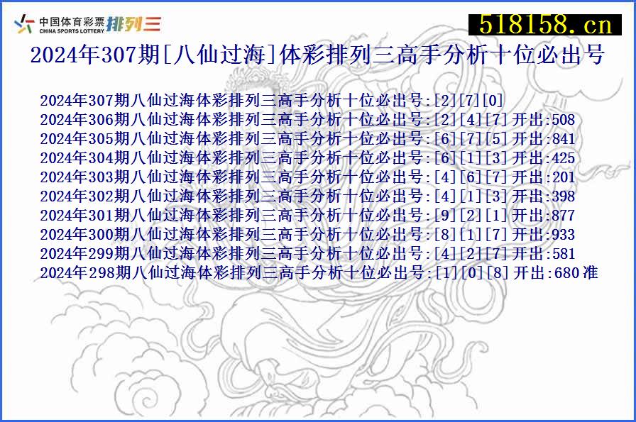 2024年307期[八仙过海]体彩排列三高手分析十位必出号