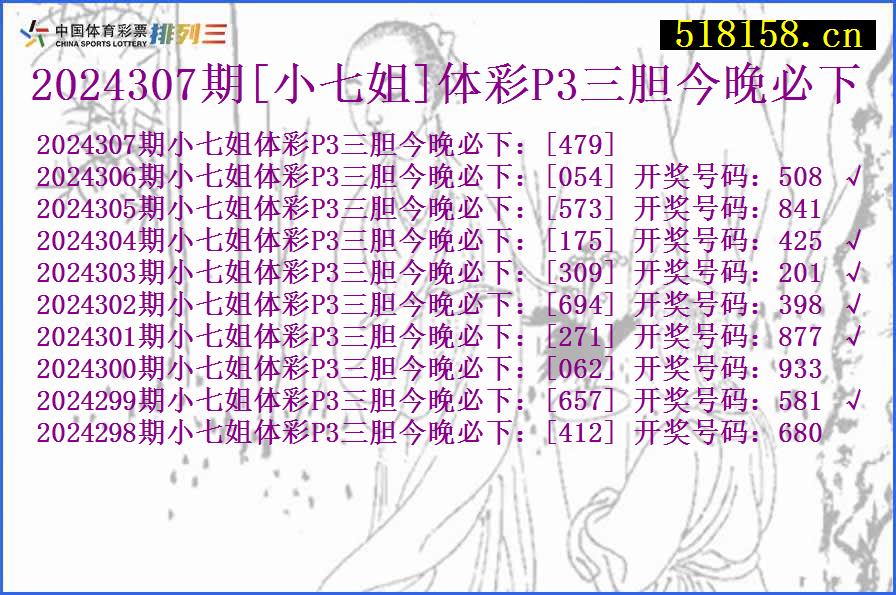 2024307期[小七姐]体彩P3三胆今晚必下