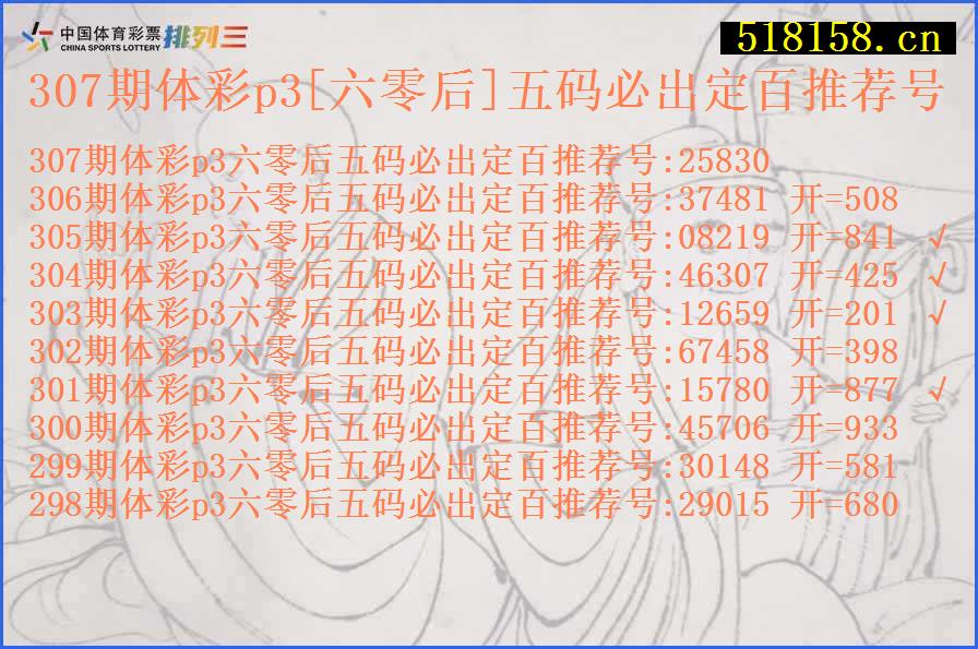 307期体彩p3[六零后]五码必出定百推荐号