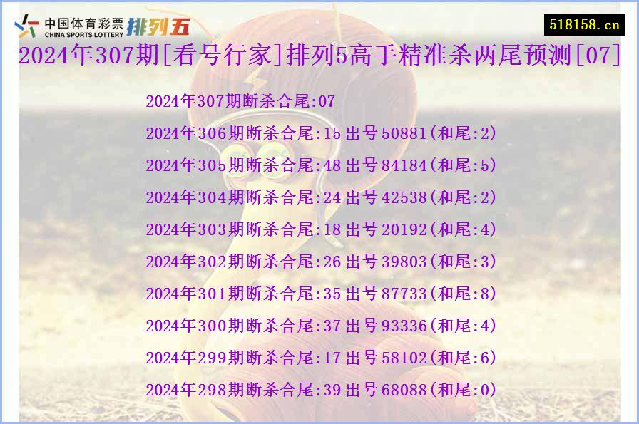 2024年307期[看号行家]排列5高手精准杀两尾预测[07]