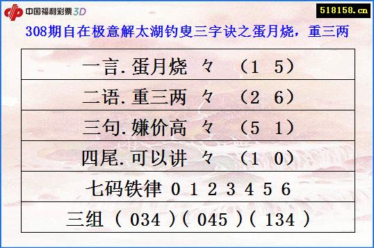 308期自在极意解太湖钓叟三字诀之蛋月烧，重三两