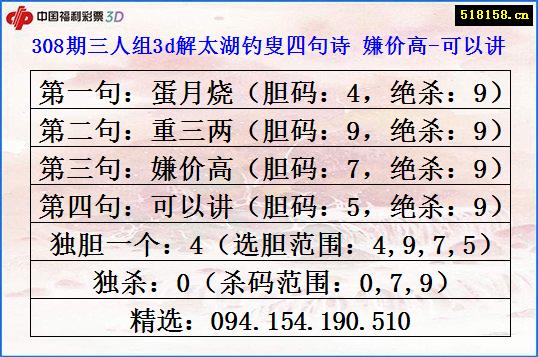 308期三人组3d解太湖钓叟四句诗 嫌价高-可以讲