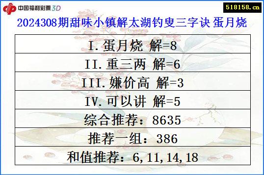 2024308期甜味小镇解太湖钓叟三字诀 蛋月烧