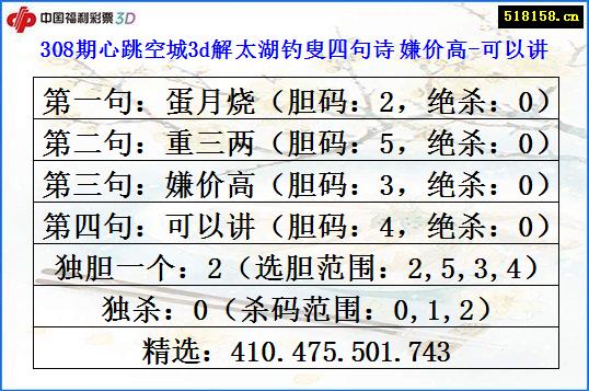 308期心跳空城3d解太湖钓叟四句诗 嫌价高-可以讲