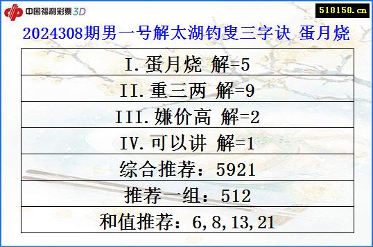 2024308期男一号解太湖钓叟三字诀 蛋月烧