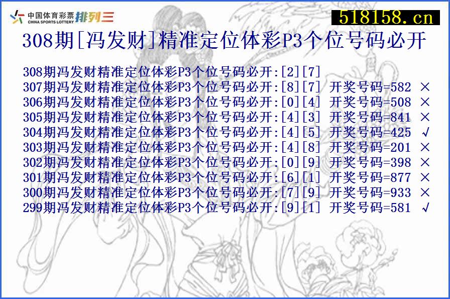 308期[冯发财]精准定位体彩P3个位号码必开