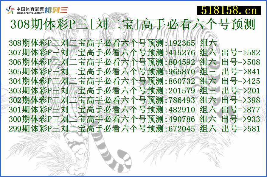 308期体彩P三[刘二宝]高手必看六个号预测